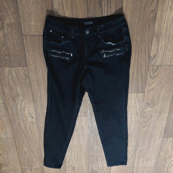 Metaphor Black Jeans Size 14 Faux Zipper Pockets - Picture 1 of 9